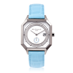 Sport watch - Steel Case, Diamonds Circle, Riviera Blue Leather Strap